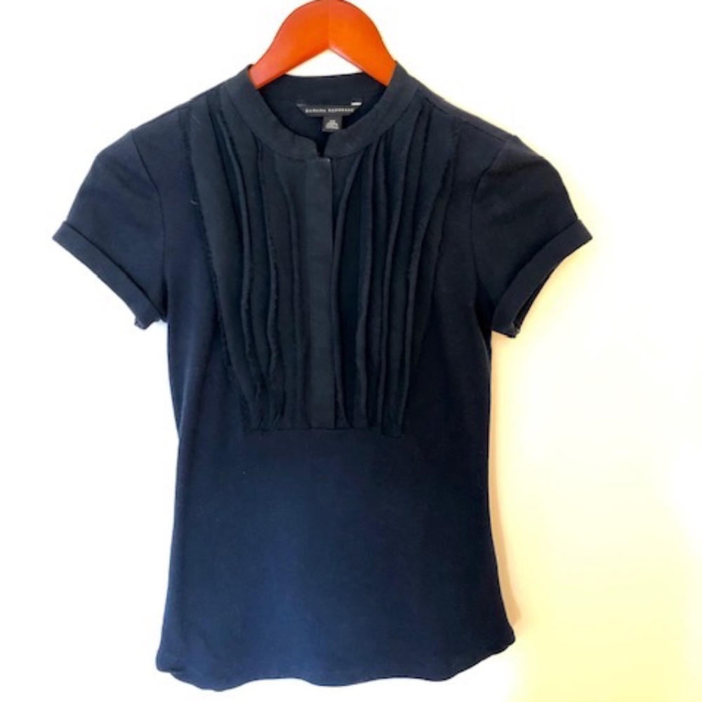 Banana Republic Cotton Tee with Raw-Edge Silk Detail, Navy Blue, Size XS